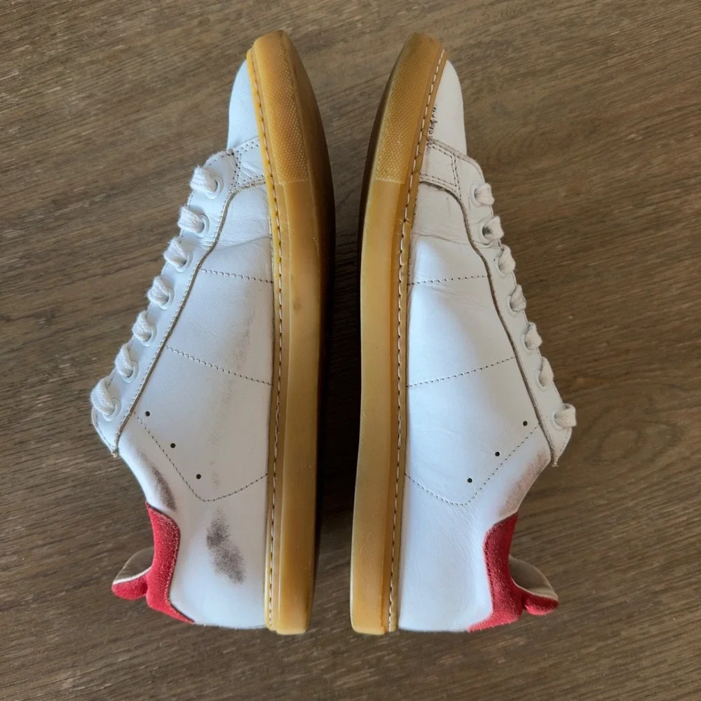 IRO Prissy‎ Leather Sneakers-Red Suede Trim-Low Top Lace Up Rubber Sole-Size 38